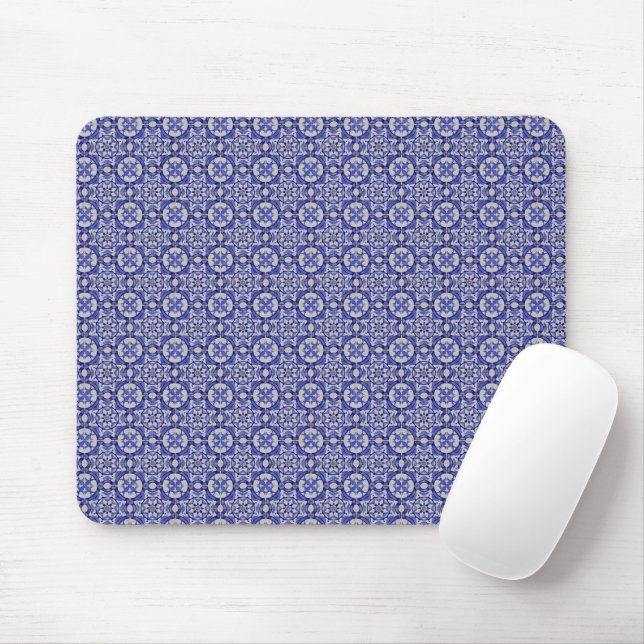 Arabesque Arab Middle Eastern Blue Tile Pattern Mousepad (Mit Mouse)