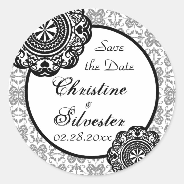 Arabesque Black Lace, Save the Date Aufkleber (Vorderseite)