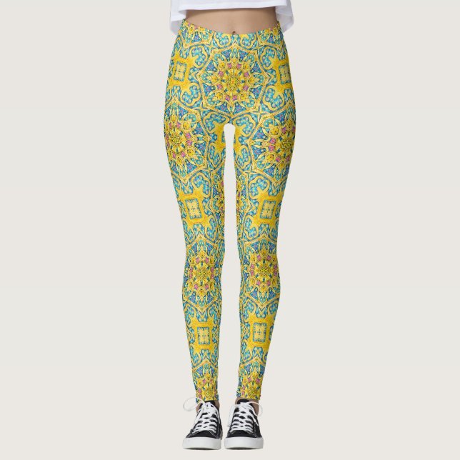 Arabesque Blue Gold Leggings (Vorderseite)