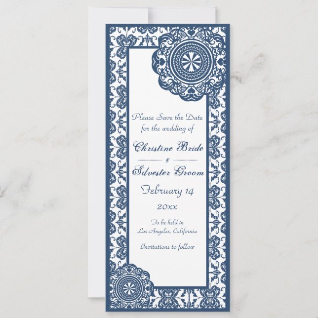 Arabesque Blue Lace, 4x9,25 Save the Date (Vorderseite)