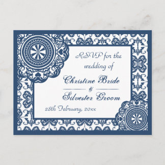 Arabesque Blue Lace, Hochzeit RSVP Einladungspostkarte