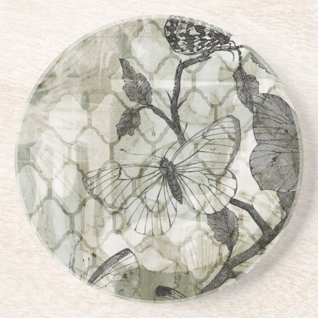 Arabesque Butterflies II Sandstein Untersetzer (Vorne)