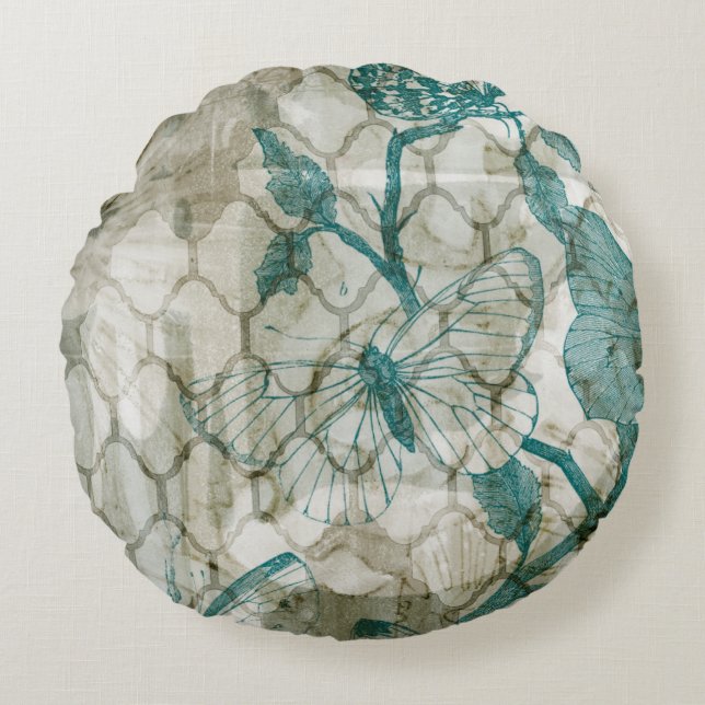 Arabesque Butterflies VI Rundes Kissen (Vorderseite)