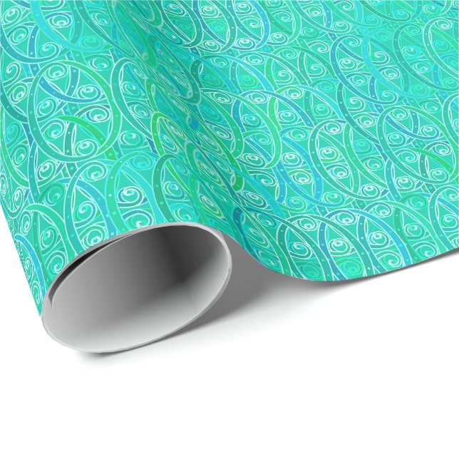 Arabesque-Damast - Aqua und Türkis Geschenkpapier (Rolleneckpunkt)