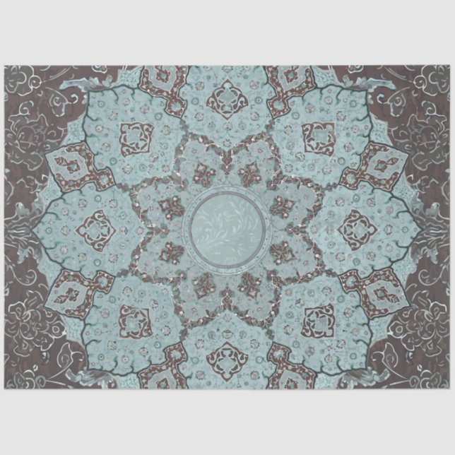 Arabesque Ephemera Aqua n Brown Vintag Decoupage Seidenpapier (Vorderseite)