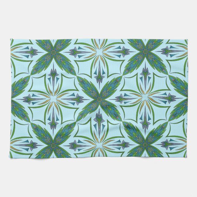 Arabesque-Fliese Bold Lebendiges Muster Quadrat Geschirrtuch (Horizontal)