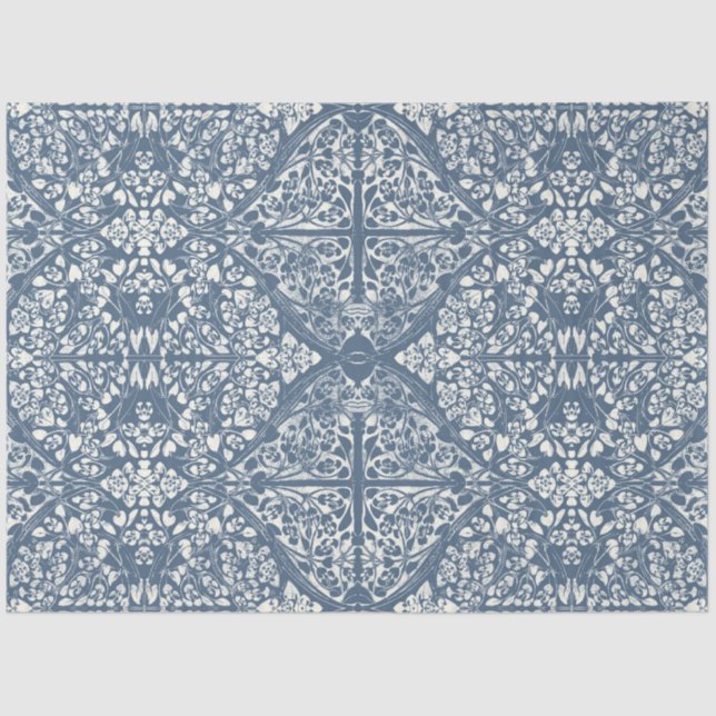 Arabesque Floral Vines Blue Ivory LG Decoupage Seidenpapier (Vorderseite)