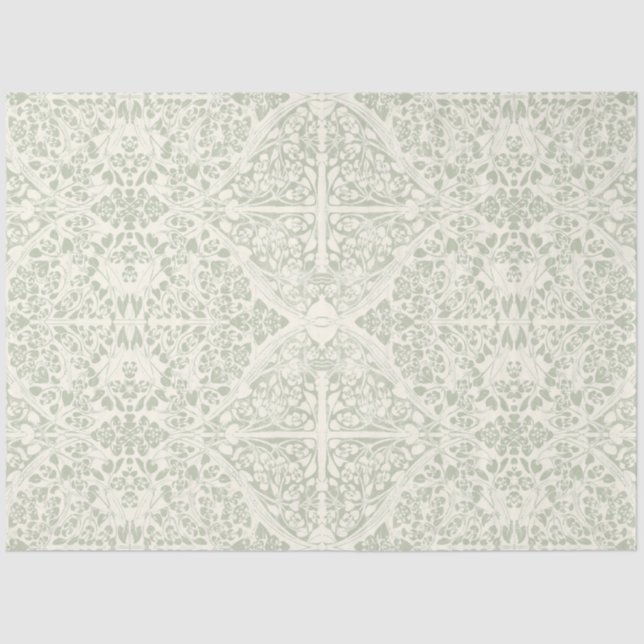 Arabesque Floral Vines Sage Green Elfenbein Dekoup Seidenpapier (Vorderseite)
