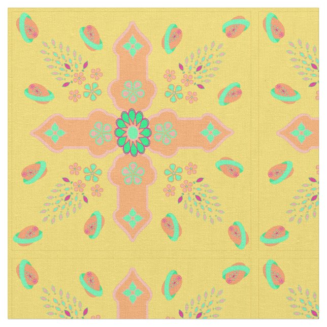 Arabesque Frühling des Lebens Blumenkreuz Melone F Stoff (Nahaufnahme)
