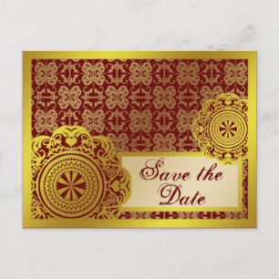 Arabesque Gold Lace, Save the Date Postcard Ankündigungspostkarte