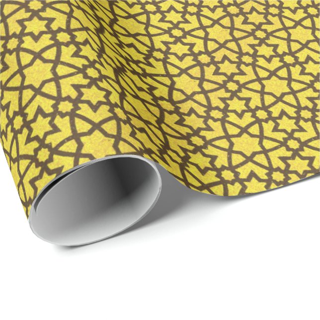 Arabesque in Gelb und Schwarz Geschenkpapier (Rolleneckpunkt)