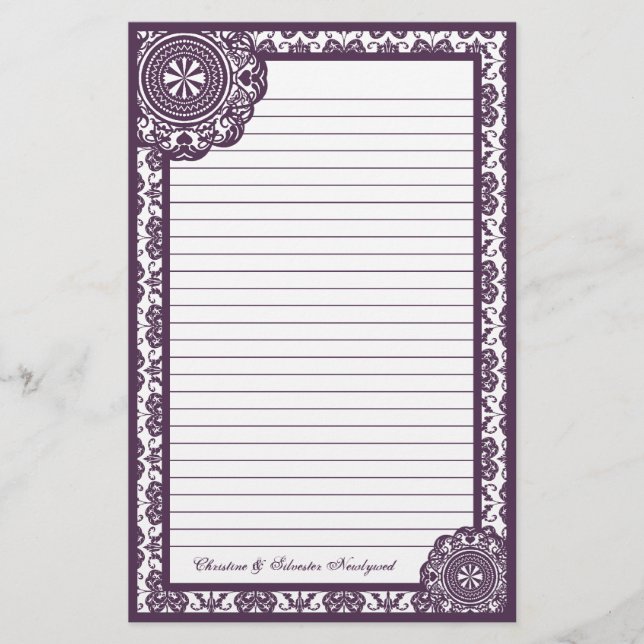 Arabesque Lila Lace, Schreibwaren Briefpapier (Vorderseite)