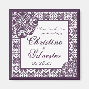 Arabesque Lila Spitze, quadratisch Save the Date Magnet