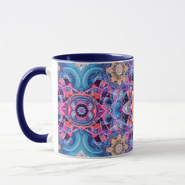 Arabesque Mandala in Blau und Rosa Tasse (Links)