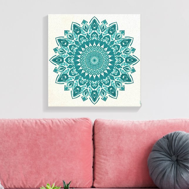 Arabesque Mandala Kunst - Aquamarin und Türkis Geo Leinwanddruck (Insitu (Wohnzimmer))