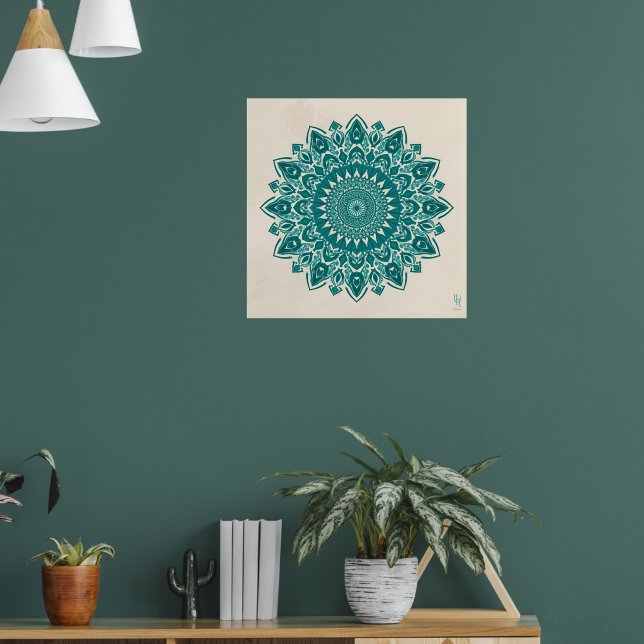 Arabesque Mandala Kunst - Aquamarin und Türkis Geo Poster (Wohnzimmer 1)