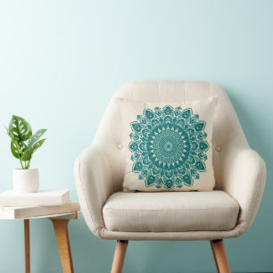 Arabesque Mandala Pillow - Aquamarin geometrischer Kissen