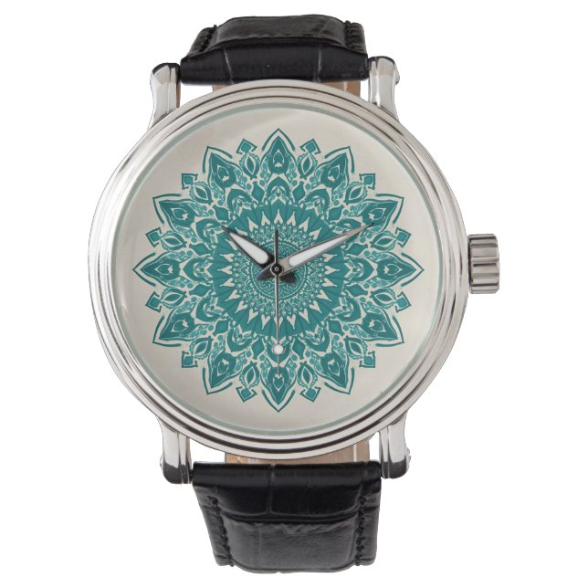 Arabesque Mandala Wall Clock - Aquamarin geometris Armbanduhr (Vorderseite)