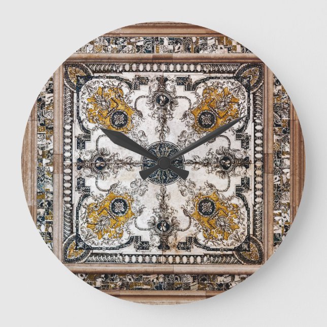 Arabesque Marmortextur Vintage Patchwork Große Wanduhr (Vorderseite)