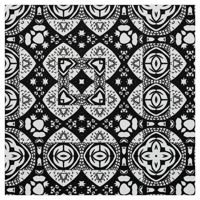 Arabesque Mosaik Fliesenmuster Schwarz-Weiß Stoff (Muster)