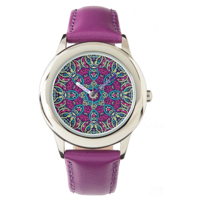 Arabesque Scrapbook Pattern Stainless Steel Watch Armbanduhr (Vorderseite)