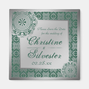Arabesque Silber-Lace, quadratische Save-the-Date- Magnet
