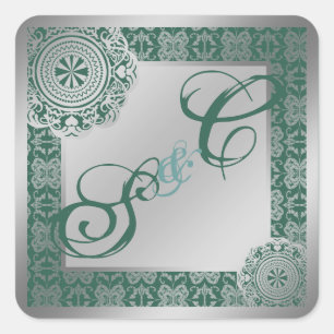 Arabesque Silver Lace, mit Monogramm Andenken Quadratischer Aufkleber