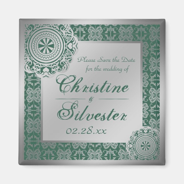 Arabesque Silver Lace, quadratisch Save the Date Magnet (Vorne)