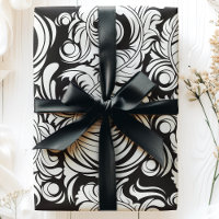 Arabesque Vintag Feathers Schwarz-Weiß Muster