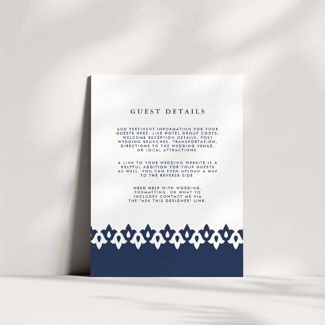 Arabesque Wedding Guest Details Card | Marine Begleitkarte (Von Creator hochgeladen)