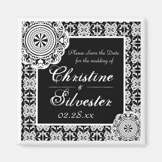 Arabesque White Lace, quadratisch Save the Date Magnet (Vorne)
