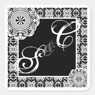 Arabesque White Lace, Souvenir-Aufkleber mit Monog Quadratischer Aufkleber