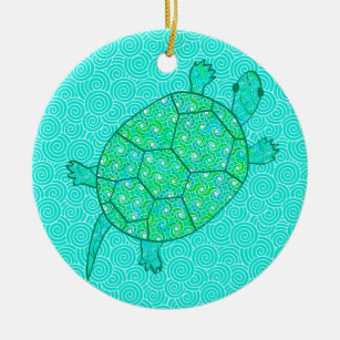 Arabesque, wirbelige Schildkröte - Meeresgrün Keramikornament