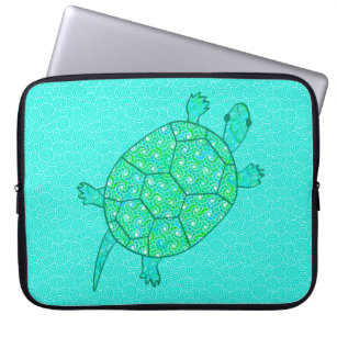 Arabesque, wirbelige Schildkröte - Meeresgrün Laptopschutzhülle