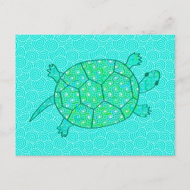 Arabesque, wirbelige Schildkröte - Meeresgrün Postkarte (Vorderseite)