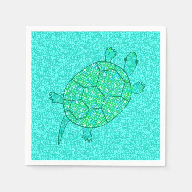 Arabesque, wirbelige Schildkröte - Meeresgrün Serviette (Vorderseite)