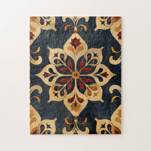 Arabesque Ziermuster Gold und dunkle Farben Puzzle