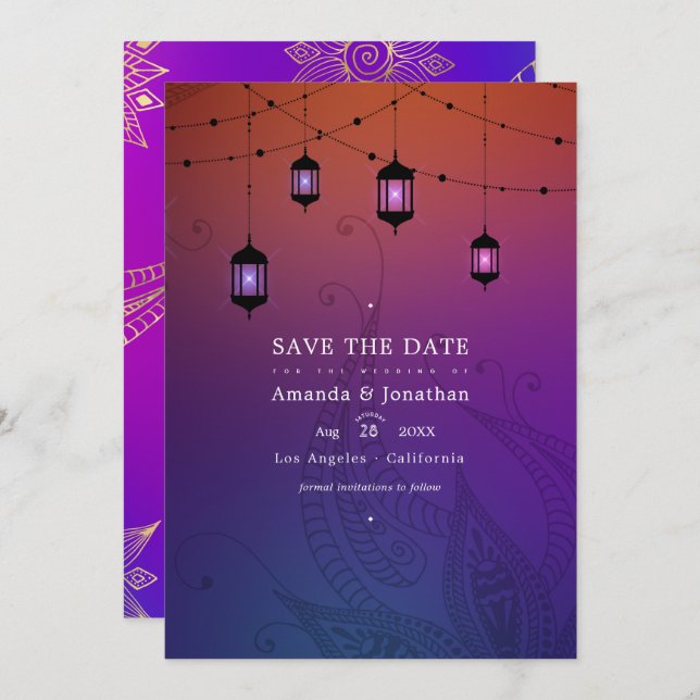 Arabian Bollywood Wedding Foto Save The Date (Vorne/Hinten)