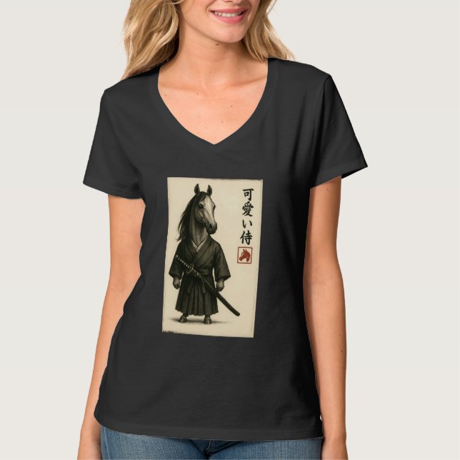 Arabian Horse Samurai Ink Art Sumi-e Style Novelty T-Shirt (Vorderseite)