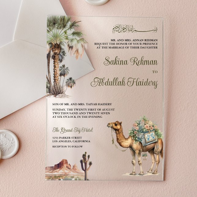 Arabian Palm Desert Camel Muslim Wedding Acryleinladungen (Von Creator hochgeladen)