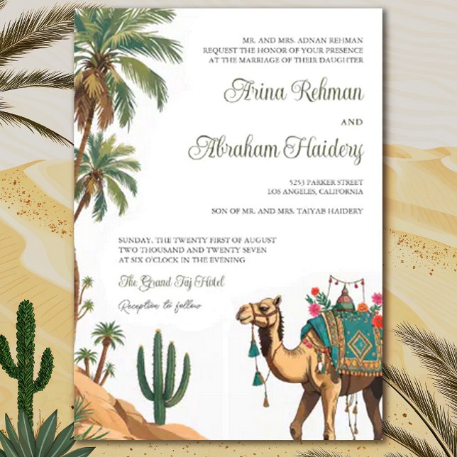 Arabian Palm Wüste Camel QR Code Hochzeit Einladung (Von Creator hochgeladen)