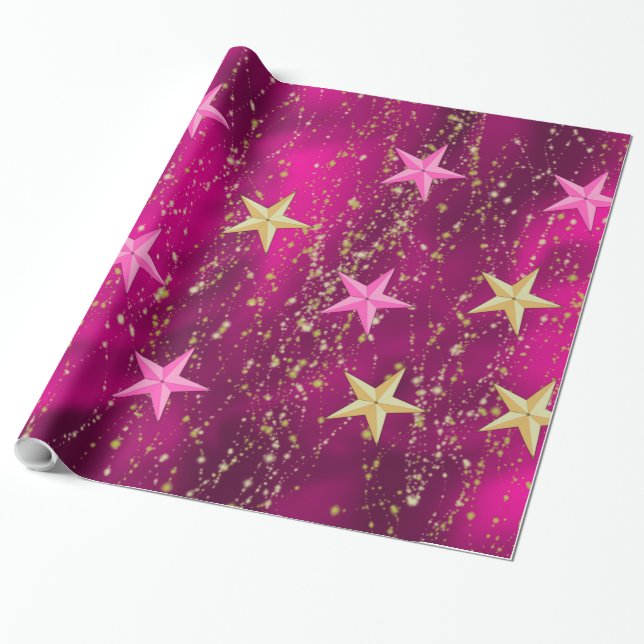 Arabianische Nächte Magenta & Gold Stars Geschenkpapier (Ungerollt)