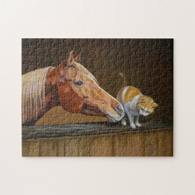 Arabianisches Pferd mit Barnkatze Reitpuzzle Puzzle (Horizontal)