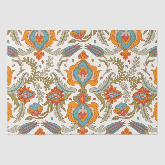 Arabic Boho Elegant Floral marokkanischer Pfau Seidenpapier (Vorderseite)