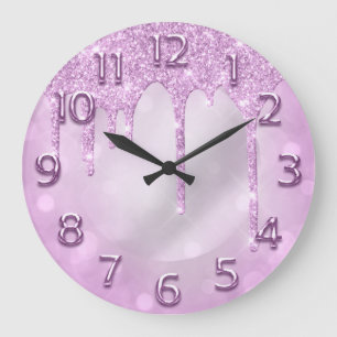 Arabic Numbers Elegant Drips Pink Glitter Gray Große Wanduhr