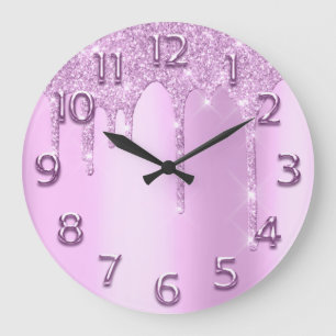Arabic Numbers Elegant Drips Pink Glitter Rose Große Wanduhr