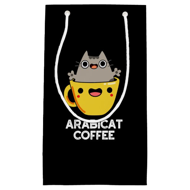 Arabicat Coffee Funny Arabica Cat Pun Dark BG Kleine Geschenktüte (Vorderseite)