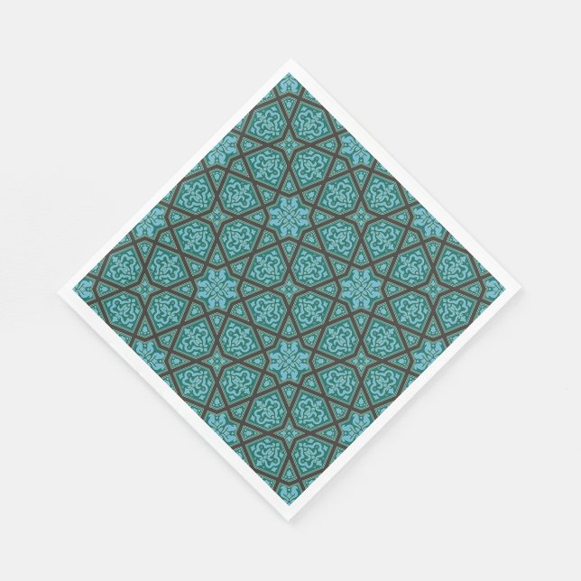 Arabingeometrisch ägyptisch in Vintag blau und gra Serviette (Ecke)