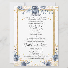Arabisch Englisch Watercolor Blue Rose Gold Einladung