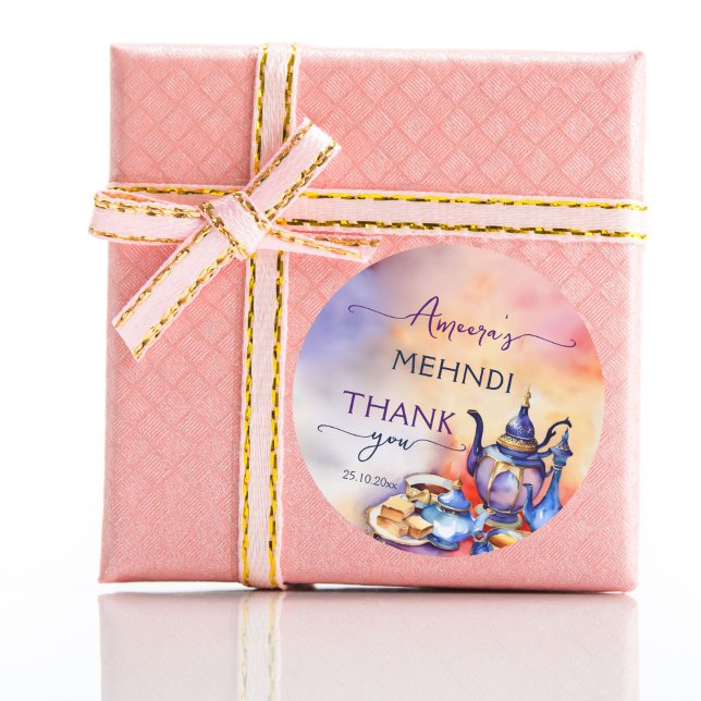 Arabisch Türkisches Tee Party mehndi henna vielen  Runder Aufkleber (Mehndi Arabian Turkish tea party favor gift thank you stickers Asian Muslim  wedding favor stickers)